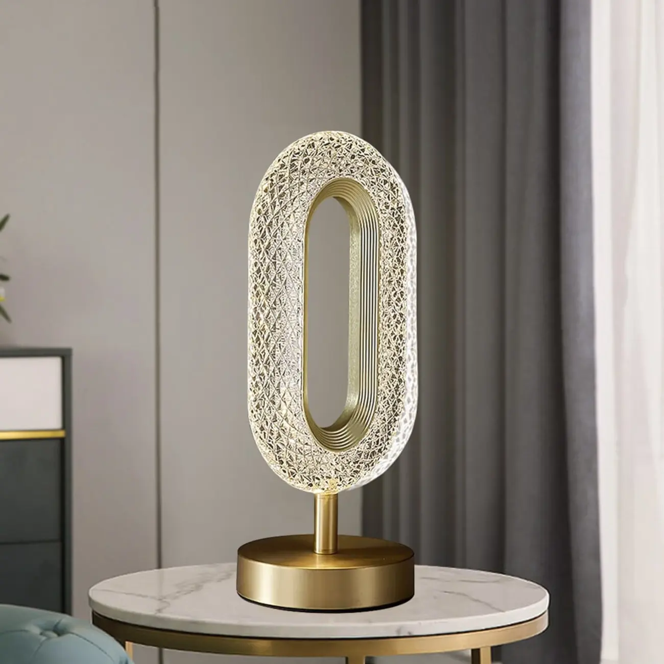 Art Deco Luxury Gold Brass Acrylic Ring Shape LED Table Lamp Image - 2 | homeyfad
