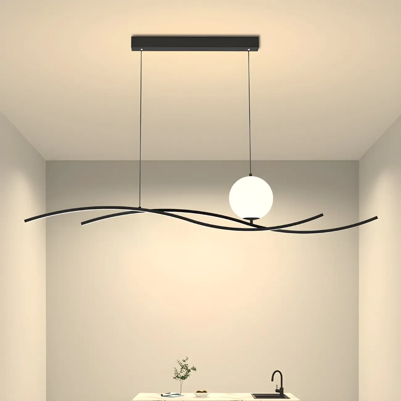 Minimalist Black/White Linear Adjustable Island Light Image - 1