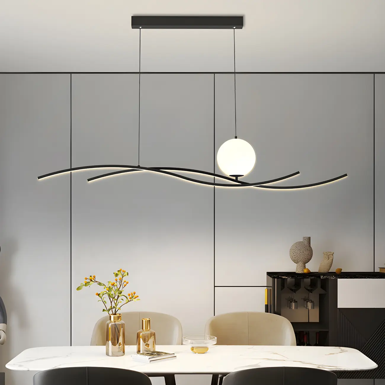 Minimalist Black/White Linear Adjustable Island Light Image - 3 | homeyfad