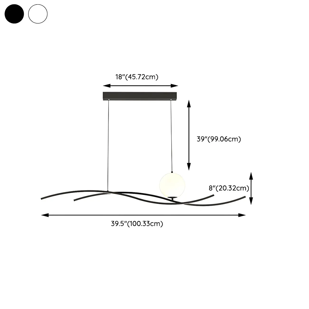 Minimalist Black/White Linear Adjustable Island Light #size