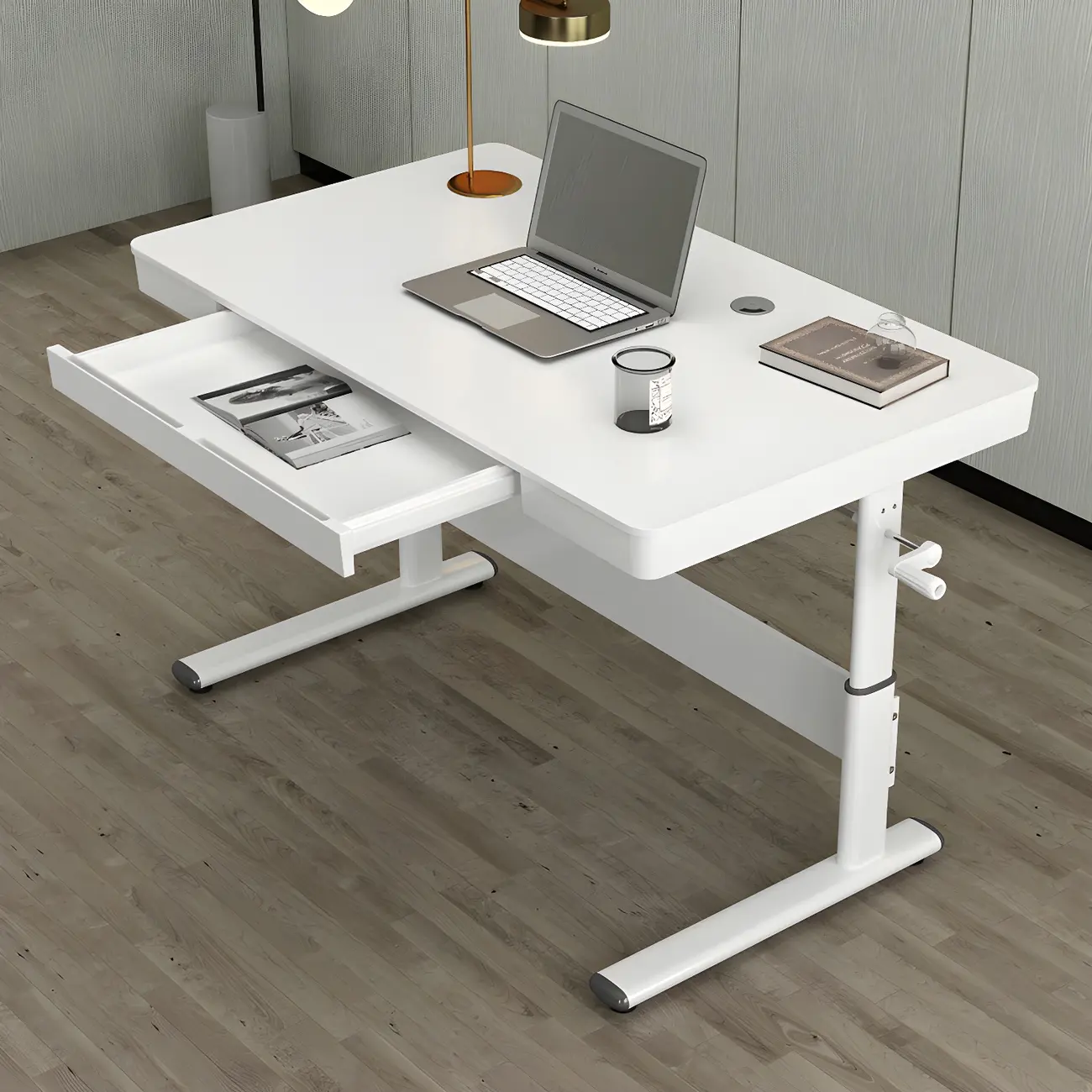 Classic Steel Adjustable Standing Desk with Drawer & Wooden Top Image - 1 | homeyfad