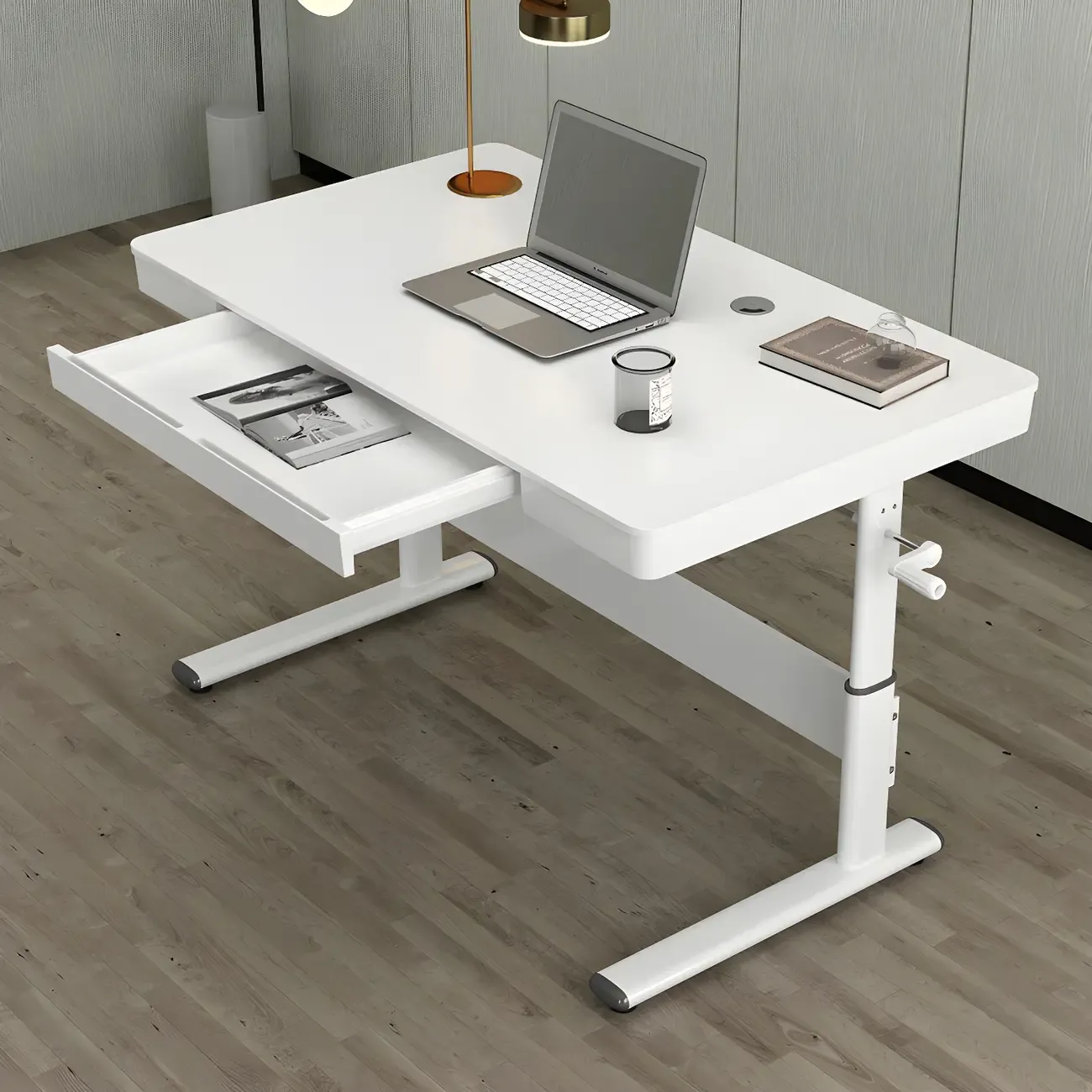 Classic Steel Adjustable Standing Desk with Drawer & Wooden Top Image - 1