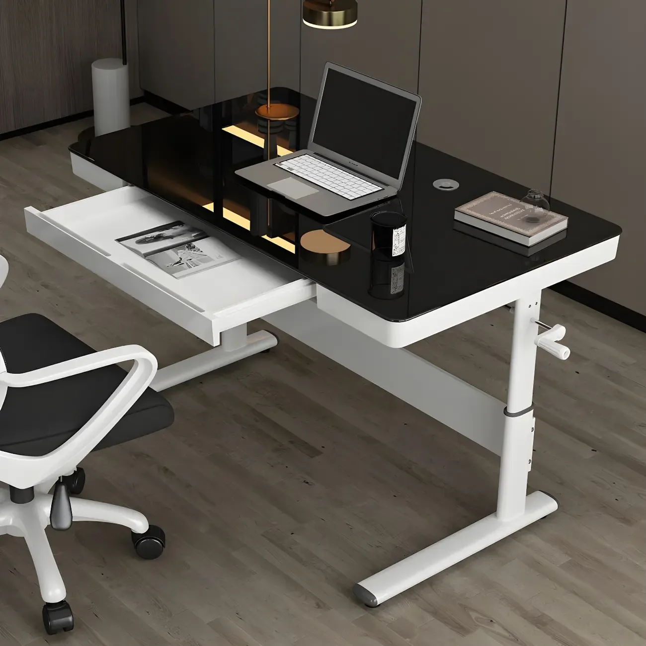 Classic Steel Adjustable Standing Desk with Drawer & Wooden Top Image - 4