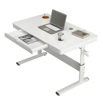 Classic Steel Adjustable Standing Desk with Drawer & Wooden Top Image - 5