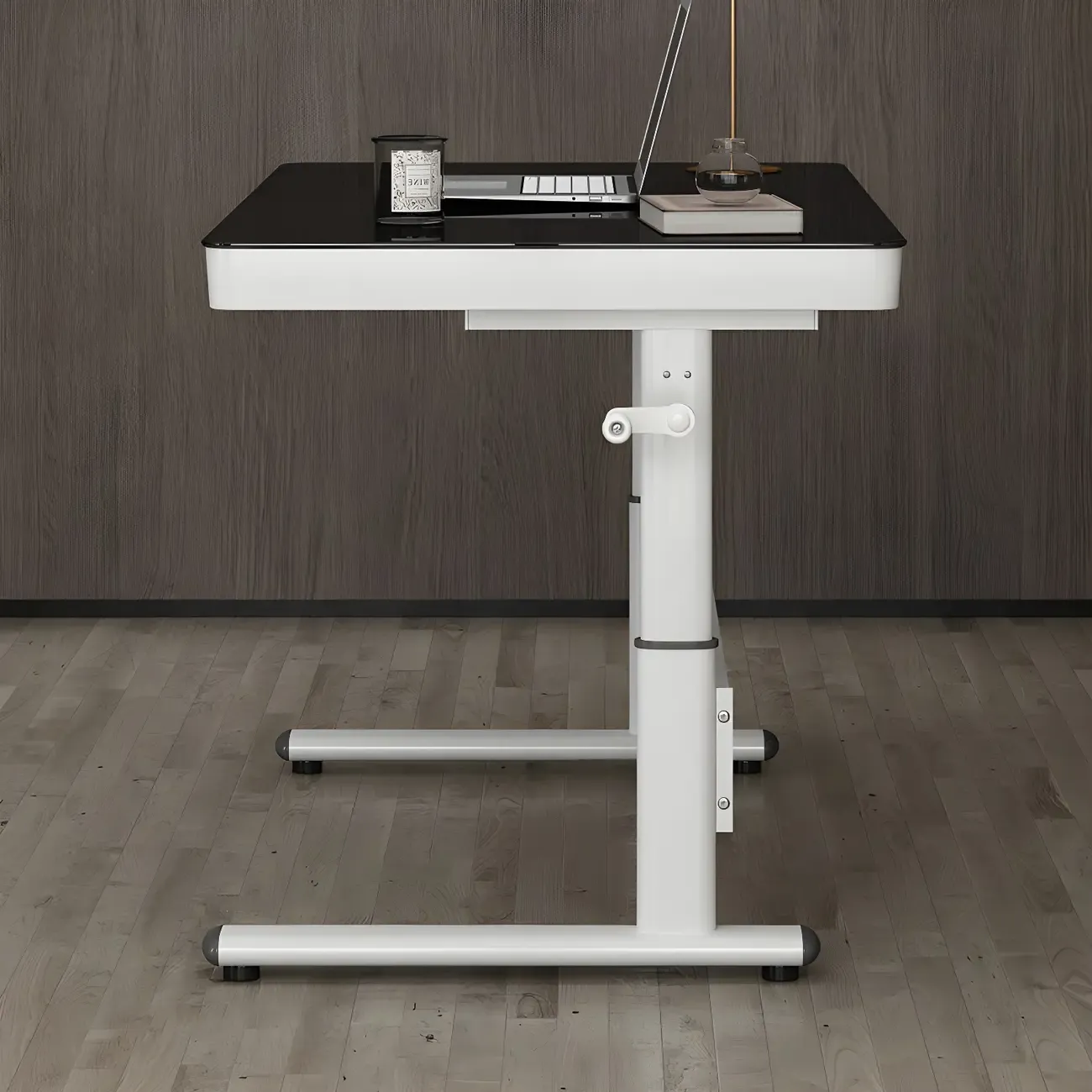 Classic Steel Adjustable Standing Desk with Drawer & Wooden Top Image - 6