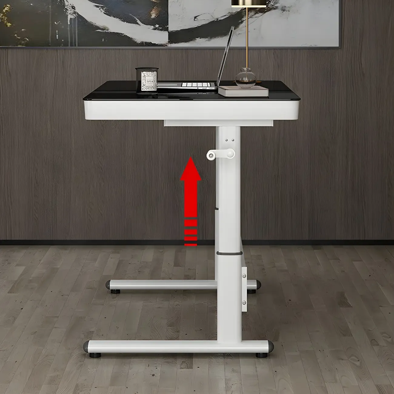 Classic Steel Adjustable Standing Desk with Drawer & Wooden Top Image - 7