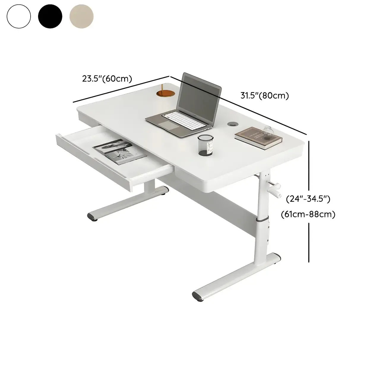 Classic Steel Adjustable Standing Desk with Drawer & Wooden Top #size