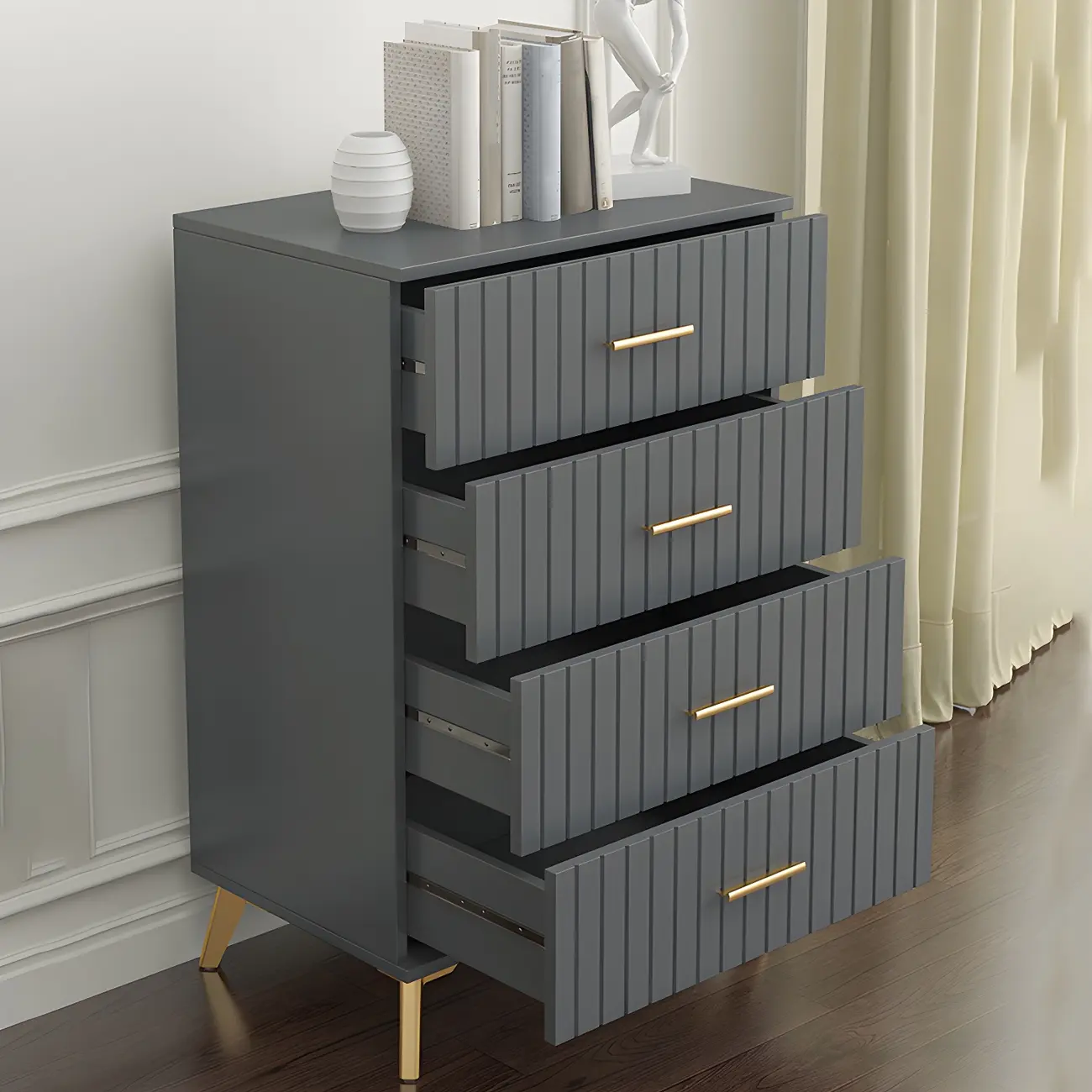 Stylish Grey Wooden Dressers with Gold Accent Handles for Home Image - 1 | homeyfad
