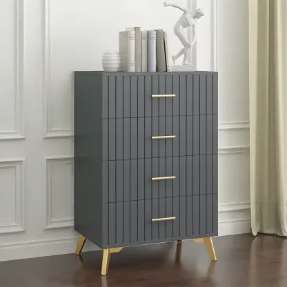 Stylish Grey Wooden Dressers with Gold Accent Handles for Home Image - 5