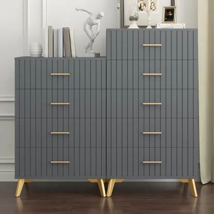 Stylish Grey Wooden Dressers with Gold Accent Handles for Home Image - 6
