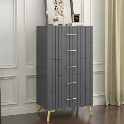 Stylish Grey Wooden Dressers with Gold Accent Handles for Home Image - 3