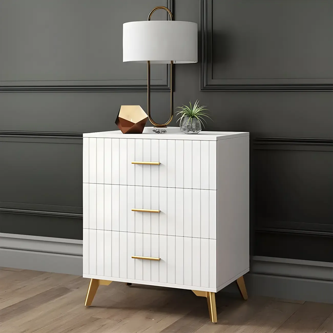 Stylish Grey Wooden Dressers with Gold Accent Handles for Home Image - 10