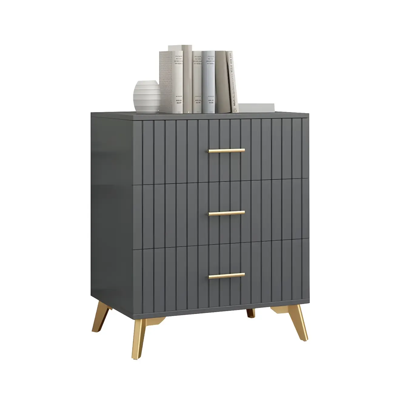 Stylish Grey Wooden Dressers with Gold Accent Handles for Home Image - 11