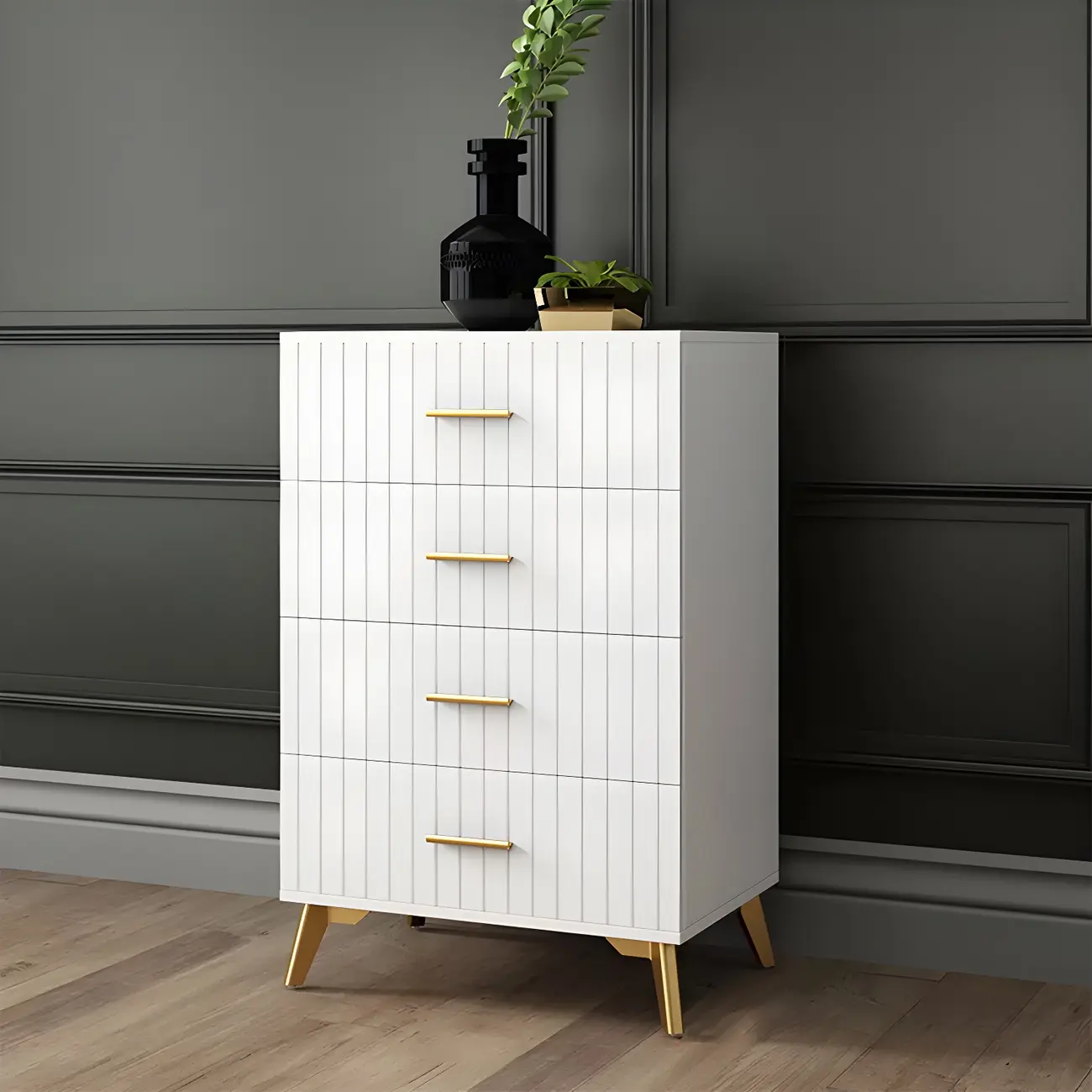 Stylish Grey Wooden Dressers with Gold Accent Handles for Home Image - 2 | homeyfad
