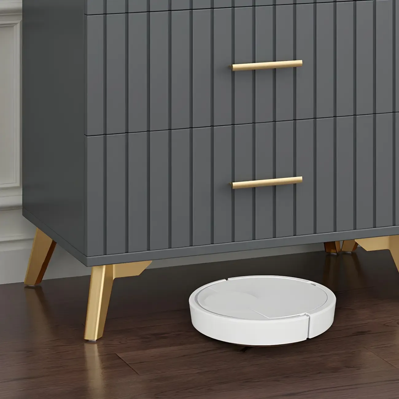Stylish Grey Wooden Dressers with Gold Accent Handles for Home Image - 12