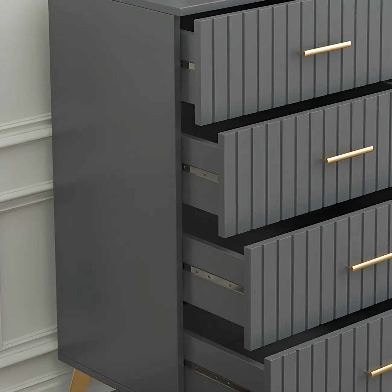 Stylish Grey Wooden Dressers with Gold Accent Handles for Home Image - 14 | homeyfad