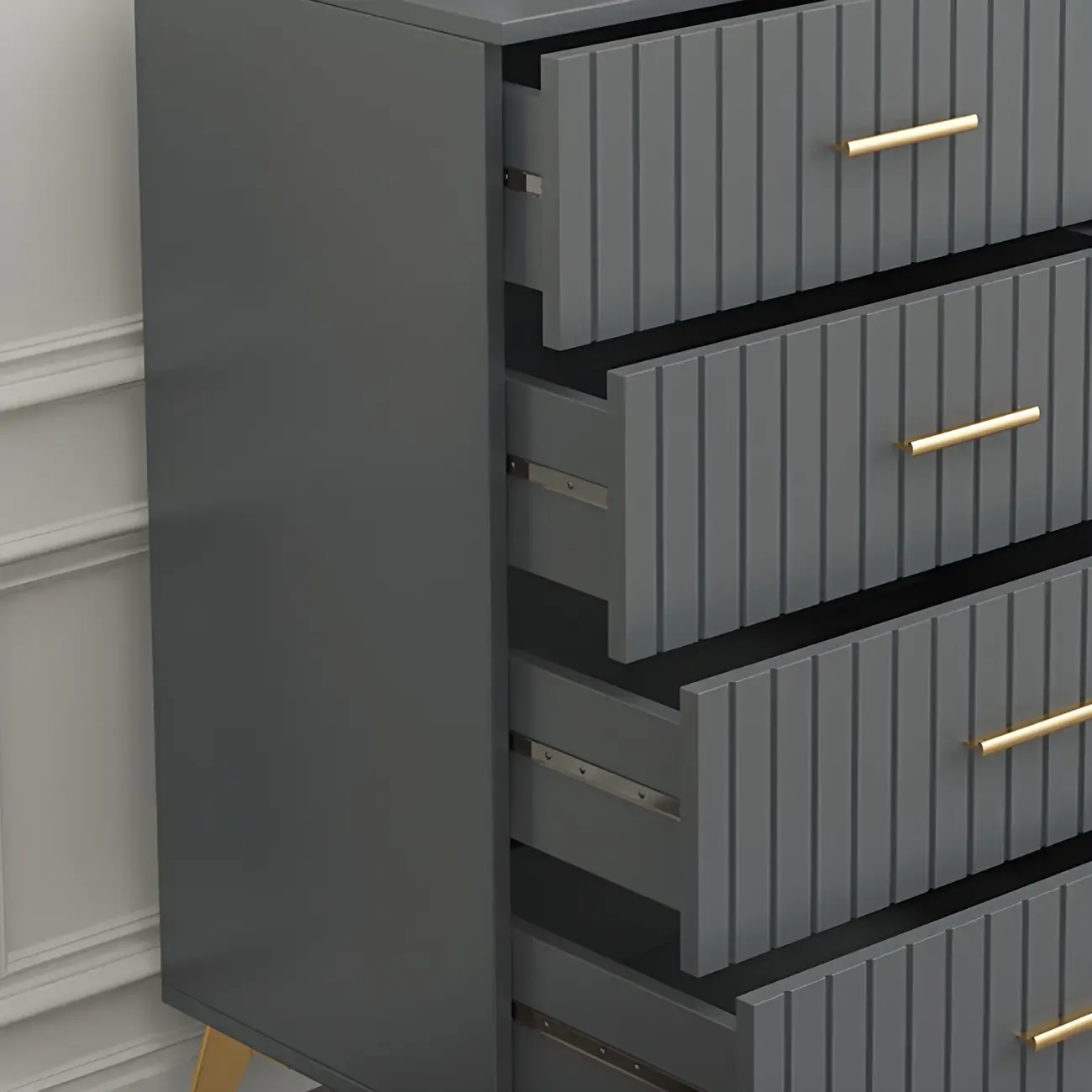 Stylish Grey Wooden Dressers with Gold Accent Handles for Home Image - 14