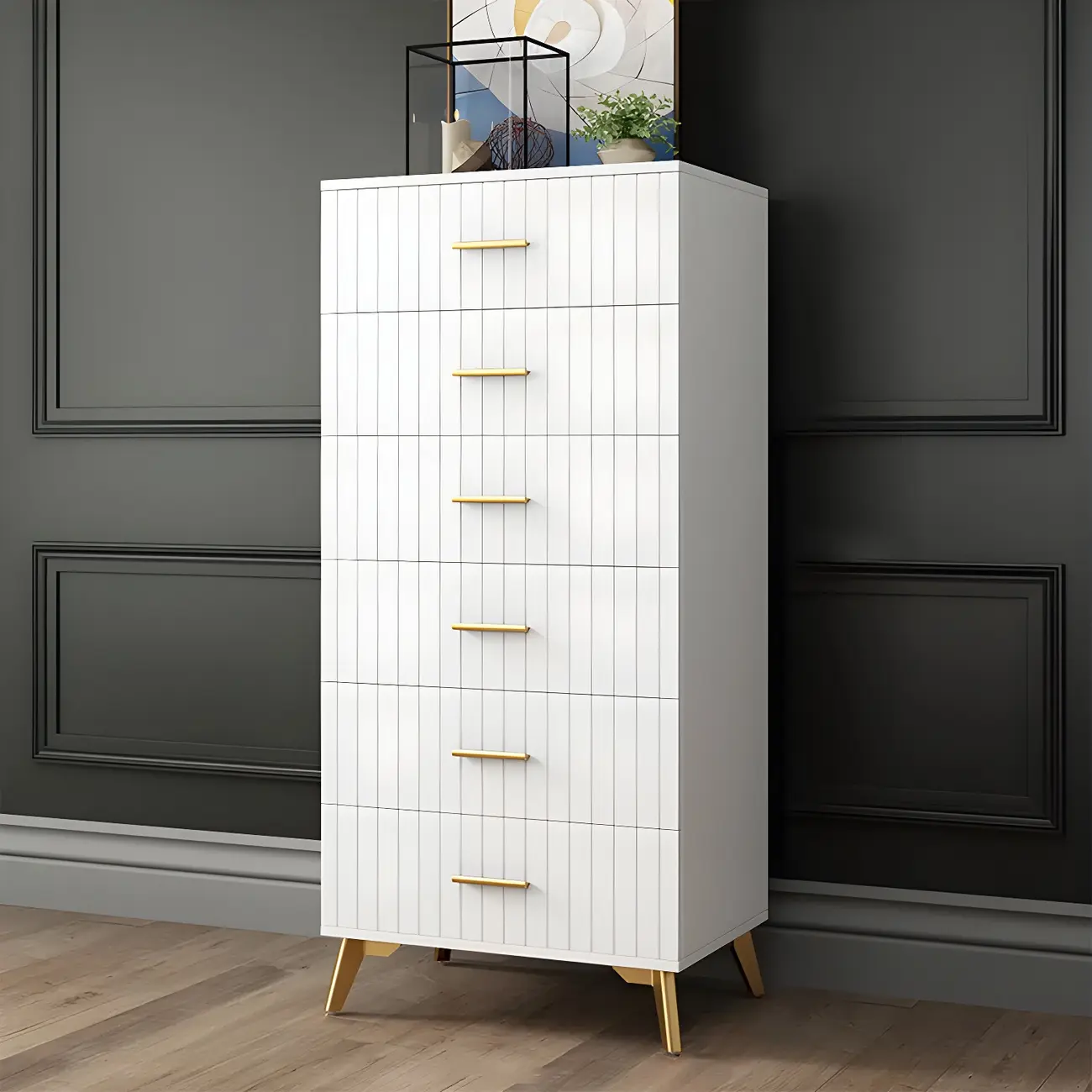 Stylish Grey Wooden Dressers with Gold Accent Handles for Home Image - 15 | homeyfad