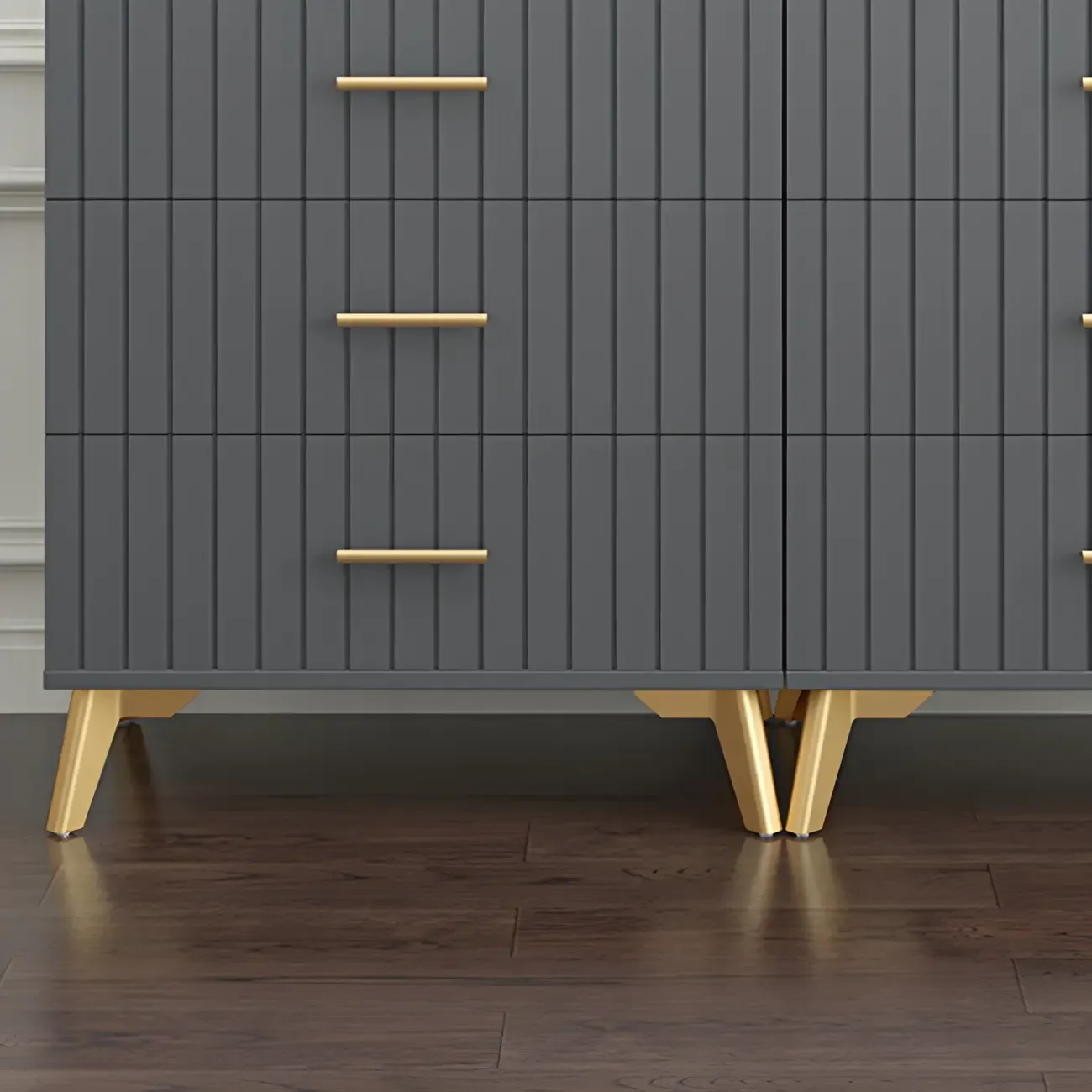 Stylish Grey Wooden Dressers with Gold Accent Handles for Home Image - 16