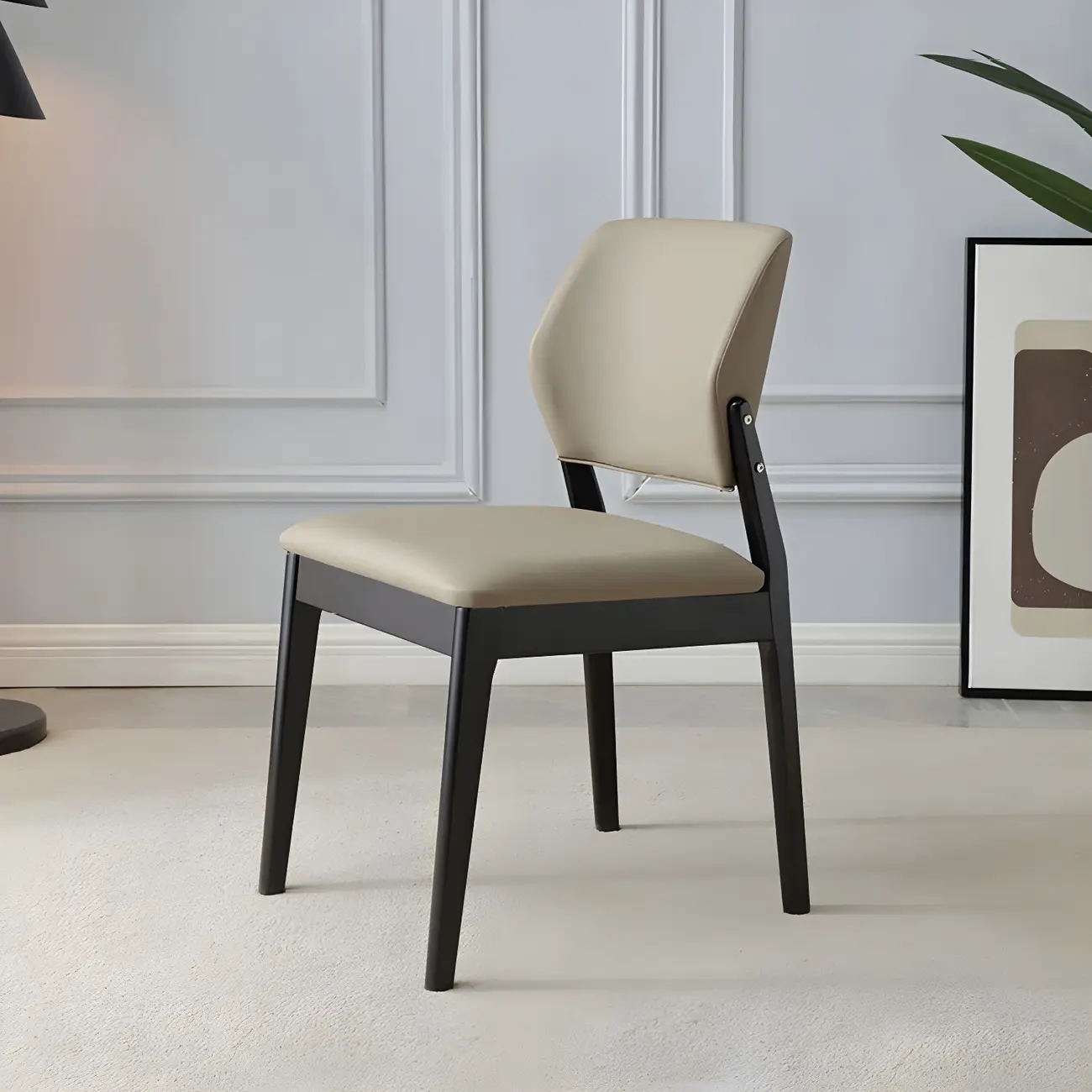 Modern Faux Leather Upholstery Dining Chair with Low Back and Wood Legs Image - 2 | homeyfad