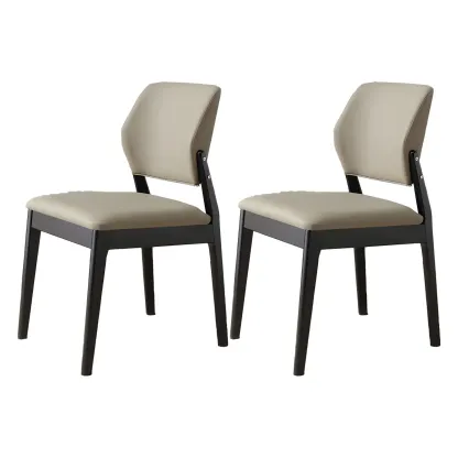 Modern Faux Leather Upholstery Dining Chair with Low Back and Wood Legs Image - 3