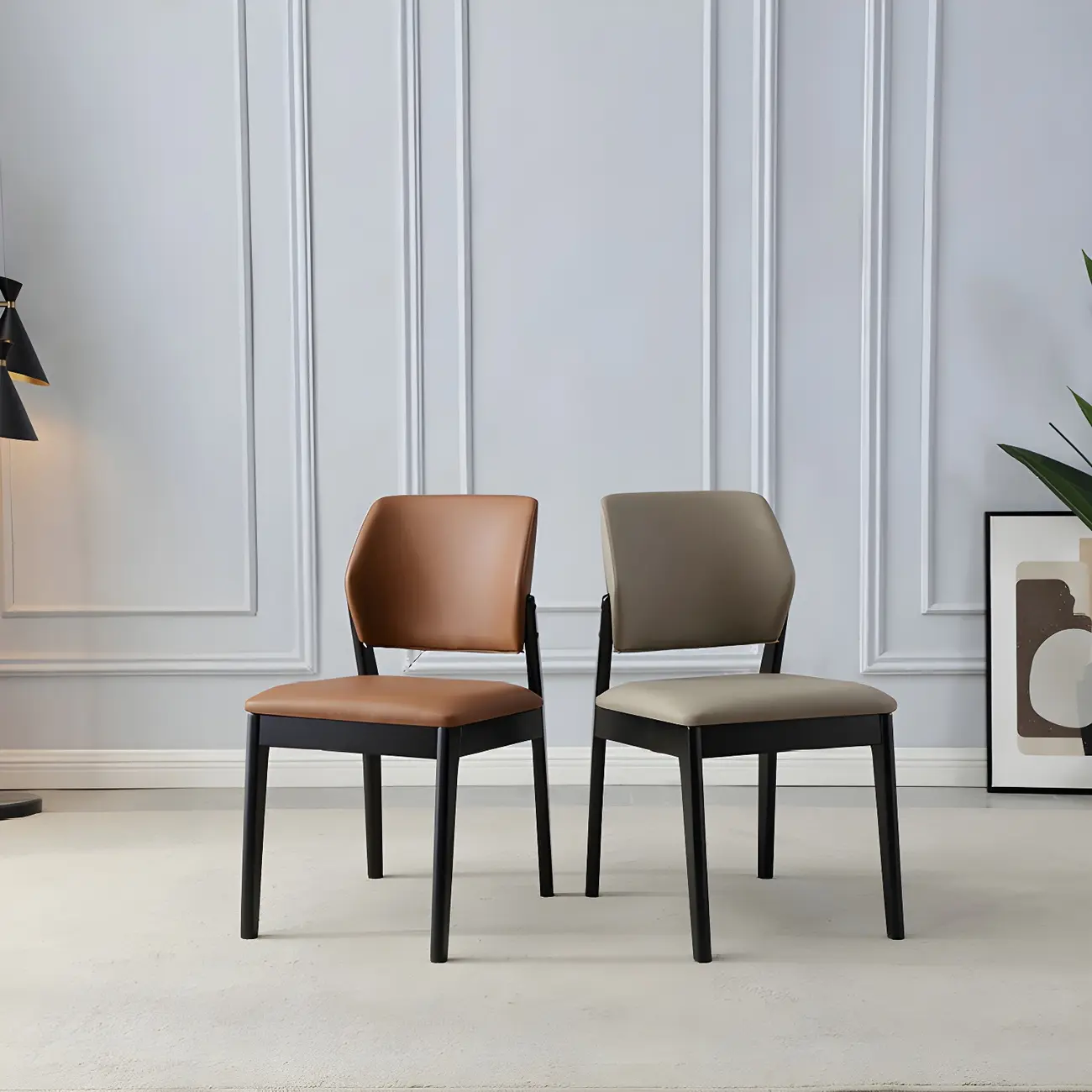 Modern Faux Leather Upholstery Dining Chair with Low Back and Wood Legs Image - 5 | homeyfad