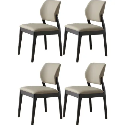 Modern Faux Leather Upholstery Dining Chair with Low Back and Wood Legs Image - 6