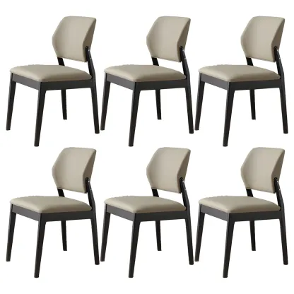 Modern Faux Leather Upholstery Dining Chair with Low Back and Wood Legs Image - 8