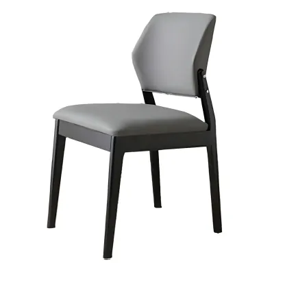 Modern Faux Leather Upholstery Dining Chair with Low Back and Wood Legs Image - 9