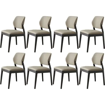 Modern Faux Leather Upholstery Dining Chair with Low Back and Wood Legs Image - 10