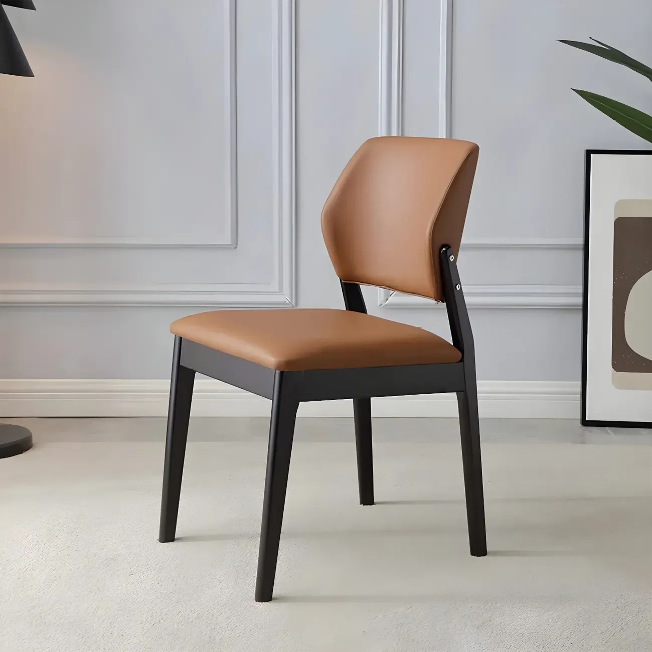 Modern Faux Leather Upholstery Dining Chair with Low Back and Wood Legs Image - 11