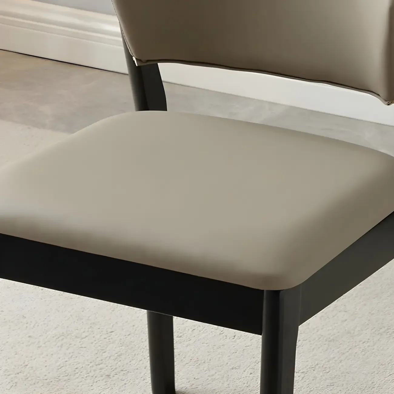 Modern Faux Leather Upholstery Dining Chair with Low Back and Wood Legs Image - 13