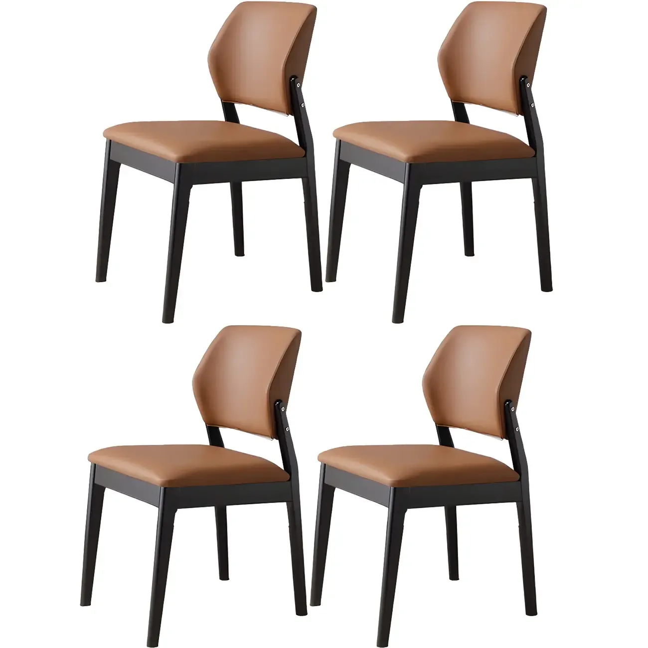 Modern Faux Leather Upholstery Dining Chair with Low Back and Wood Legs Image - 15