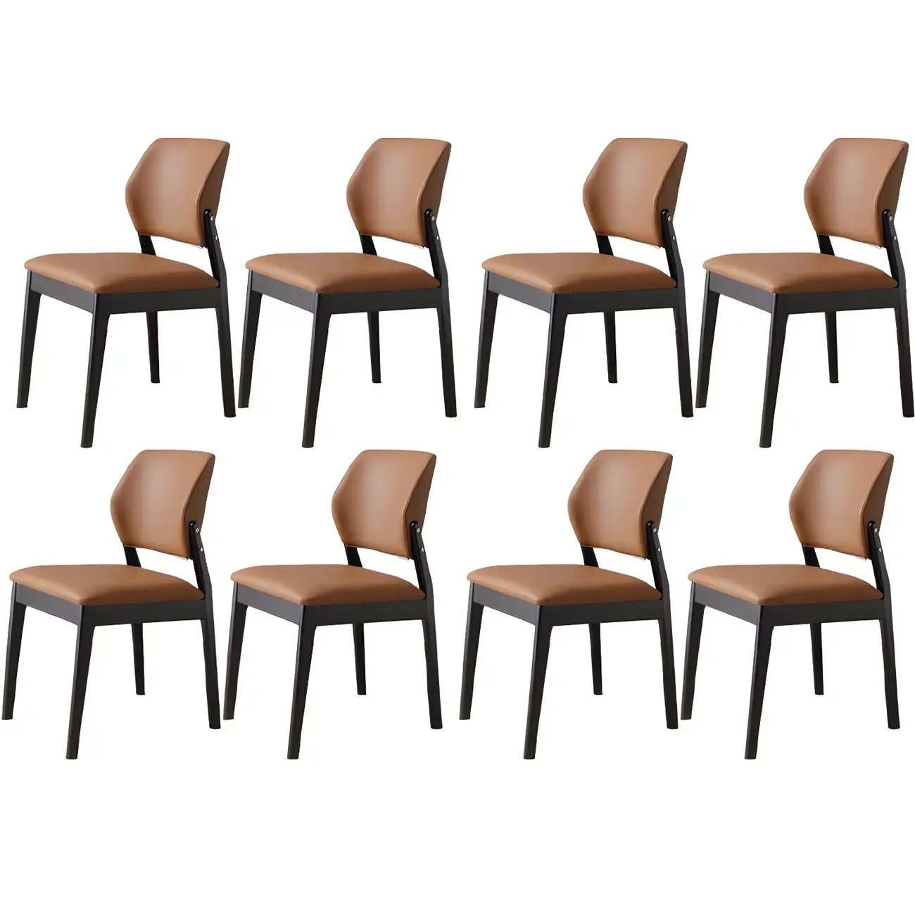 Modern Faux Leather Upholstery Dining Chair with Low Back and Wood Legs Image - 18
