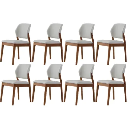 Modern Faux Leather Upholstery Dining Chair with Low Back and Wood Legs Image - 22