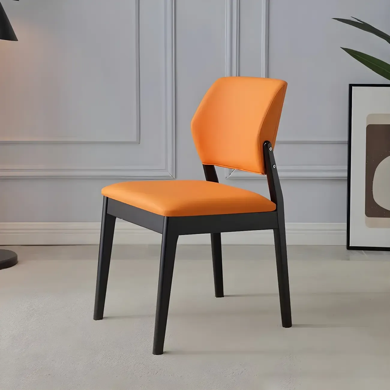 Modern Faux Leather Upholstery Dining Chair with Low Back and Wood Legs Image - 24