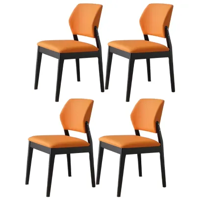 Modern Faux Leather Upholstery Dining Chair with Low Back and Wood Legs Image - 26