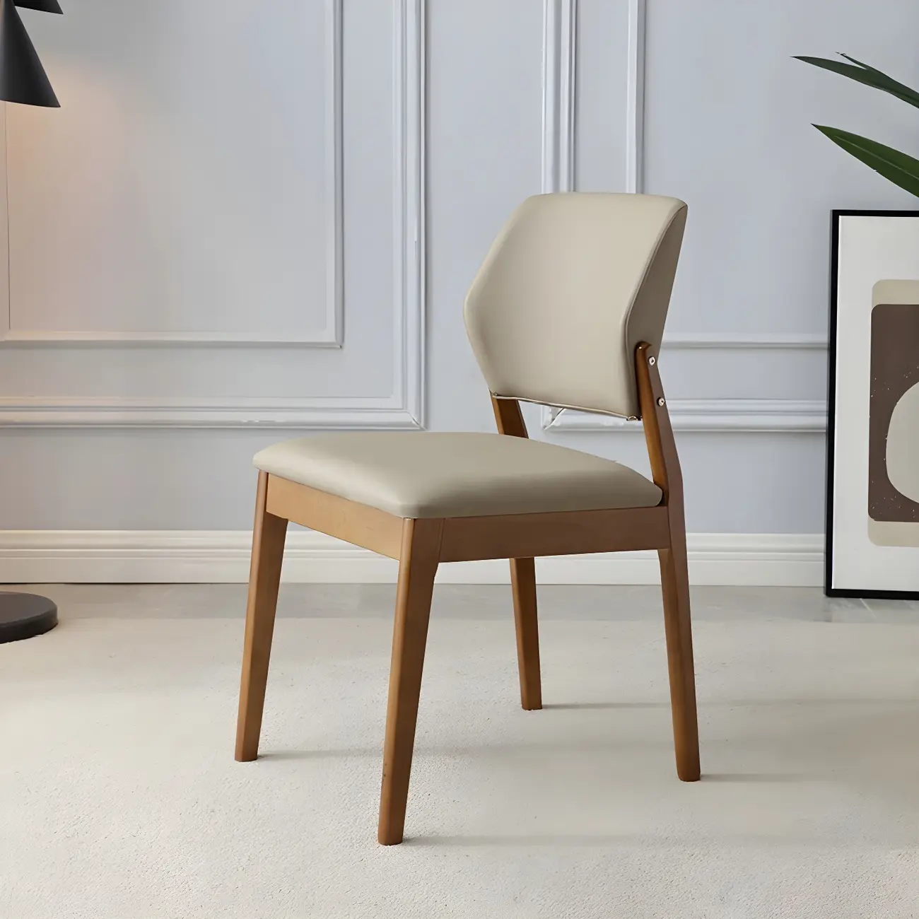 Modern Faux Leather Upholstery Dining Chair with Low Back and Wood Legs Image - 29 | homeyfad