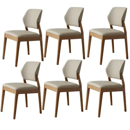 Modern Faux Leather Upholstery Dining Chair with Low Back and Wood Legs Image - 32