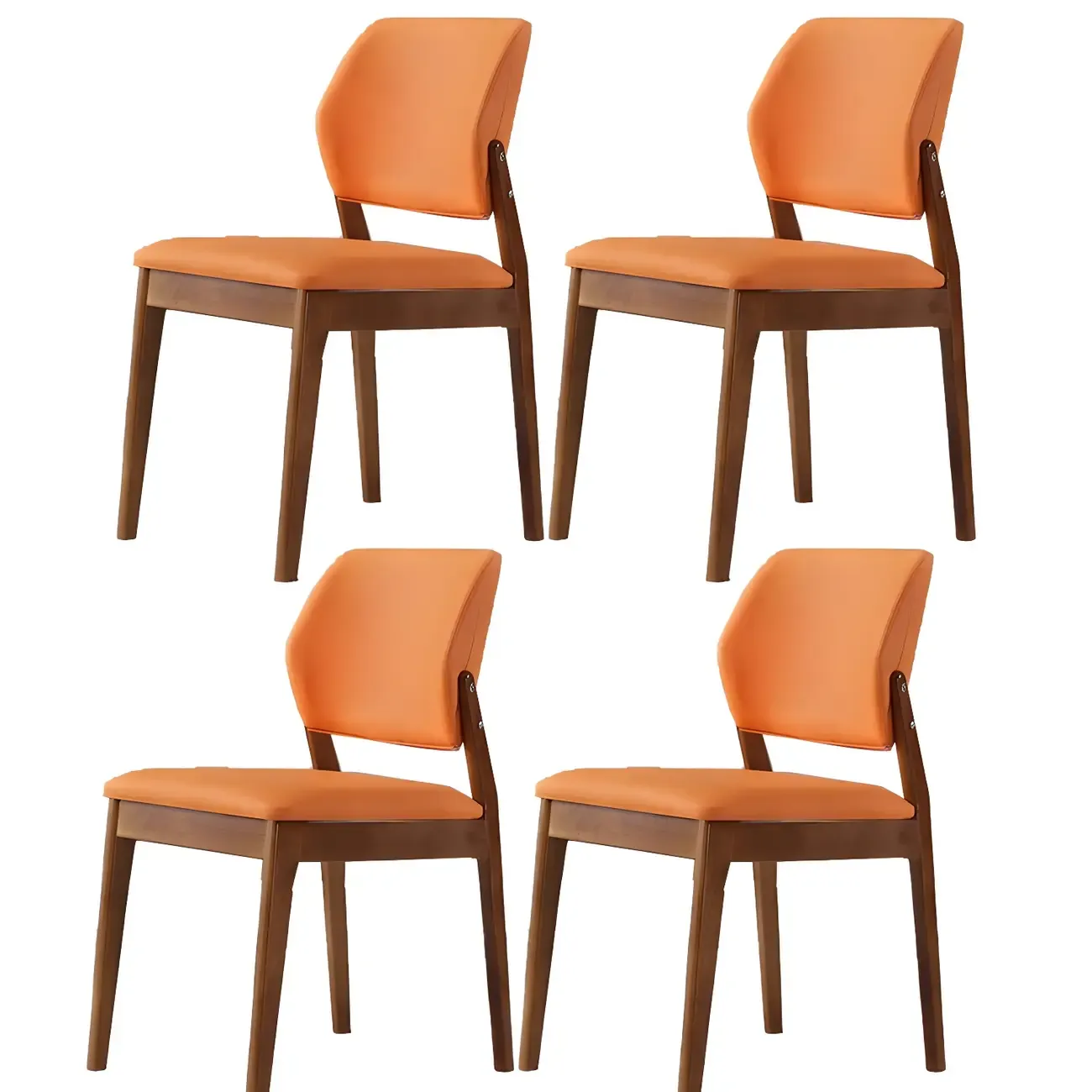 Modern Faux Leather Upholstery Dining Chair with Low Back and Wood Legs Image - 41