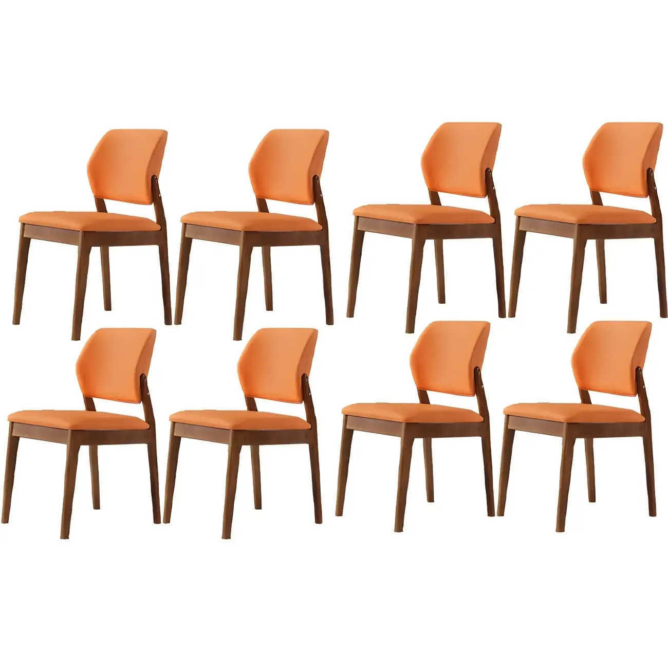 Modern Faux Leather Upholstery Dining Chair with Low Back and Wood Legs Image - 43