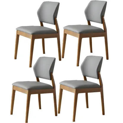 Modern Faux Leather Upholstery Dining Chair with Low Back and Wood Legs Image - 46
