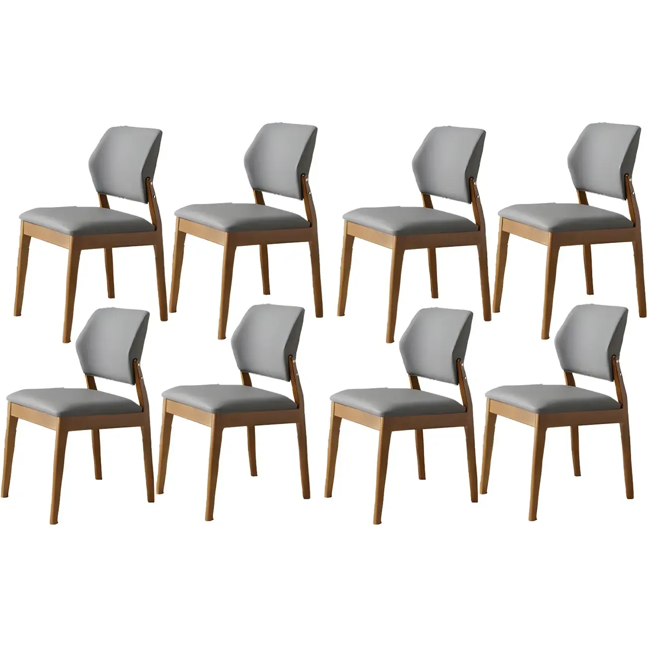 Modern Faux Leather Upholstery Dining Chair with Low Back and Wood Legs Image - 48