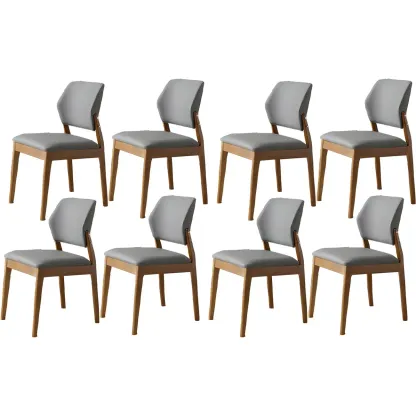 Modern Faux Leather Upholstery Dining Chair with Low Back and Wood Legs Image - 48