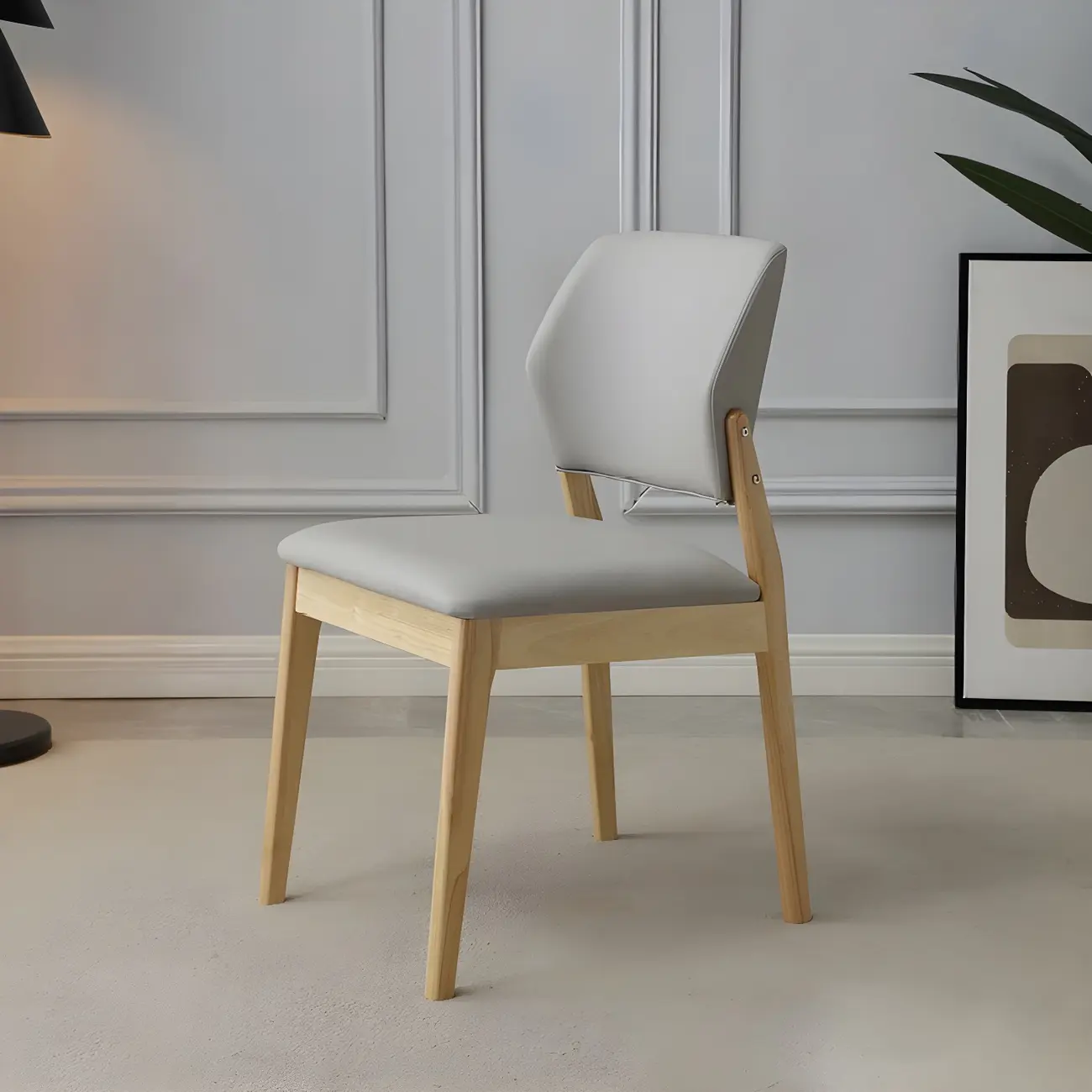 Modern Faux Leather Upholstery Dining Chair with Low Back and Wood Legs Image - 49 | homeyfad