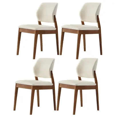 Modern Faux Leather Upholstery Dining Chair with Low Back and Wood Legs Image - 56