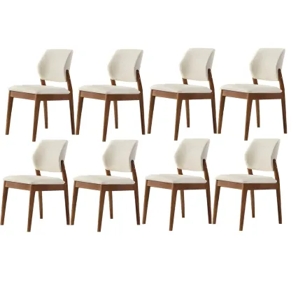 Modern Faux Leather Upholstery Dining Chair with Low Back and Wood Legs Image - 58