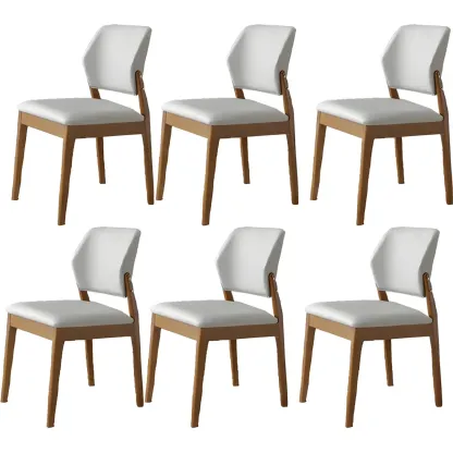 Modern Faux Leather Upholstery Dining Chair with Low Back and Wood Legs Image - 62