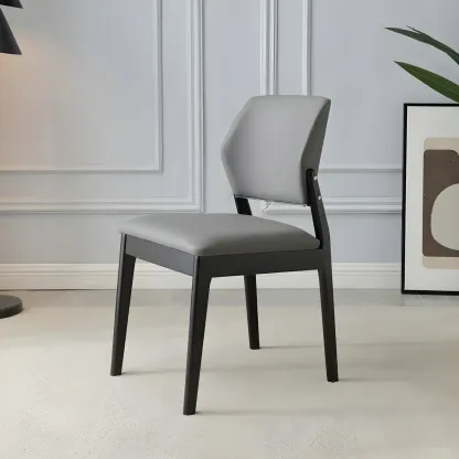 Modern Faux Leather Upholstery Dining Chair with Low Back and Wood Legs Image - 69