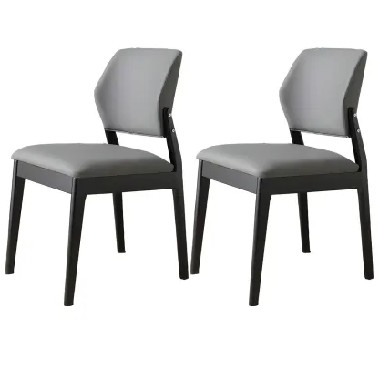 Modern Faux Leather Upholstery Dining Chair with Low Back and Wood Legs Image - 70